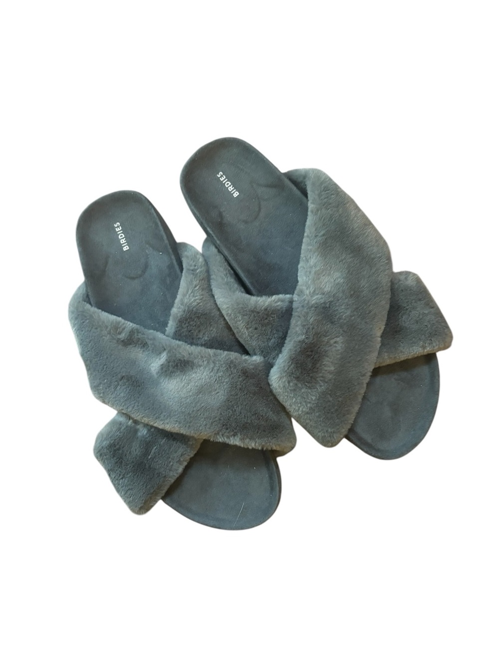 Birdies The Robin Gray Criss Cross Faux Fur Slipper Sandals Womens 12